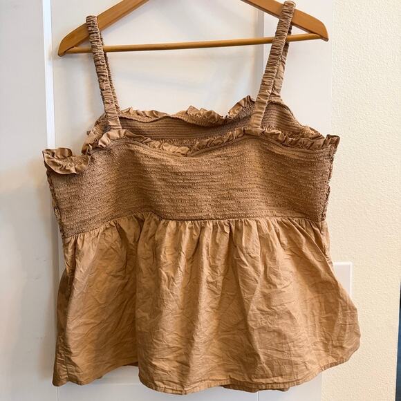 Old Navy Smocked Bodice Tank Top XXL Beige Sleeveless Ruffle Trim Cotton Boho - Picture 9 of 9